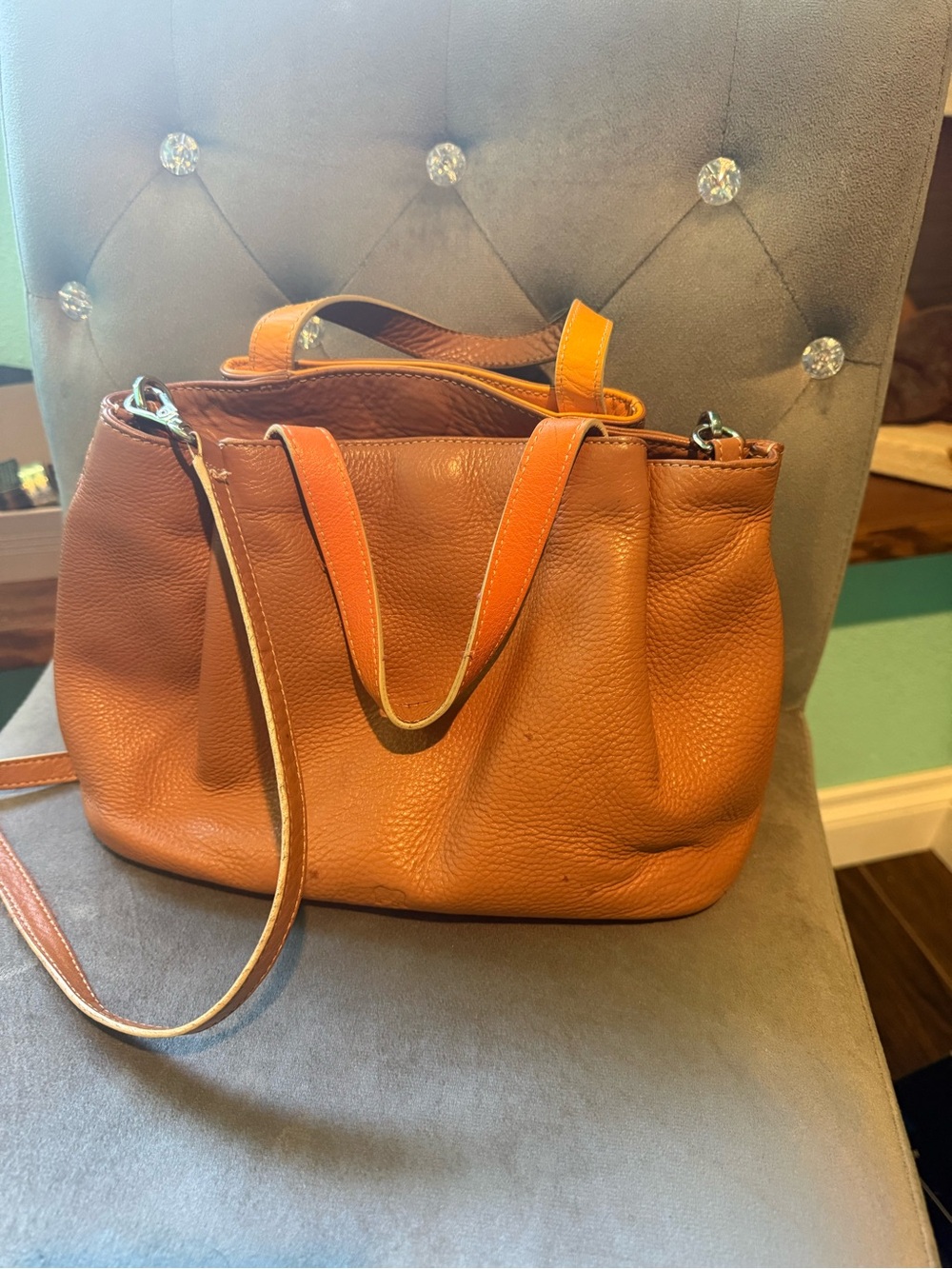 Textured Brown Leather Shoulder Tote with Dual Straps